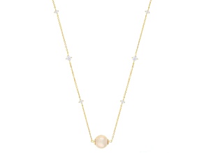 Golden Cultured South Sea Pearl With Moissanite 18k Yellow Gold Over Silver 20 Inch Necklace