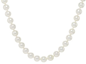 White Cultured Japanese Akoya Pearl 14k Yellow Gold 18 Inch Strand Necklace