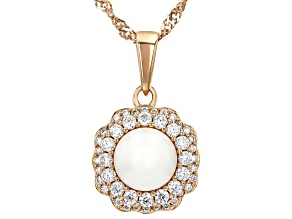 White Cultured Japanese Akoya Pearl With Moissanite Fire® 18k Rose Gold Over Sterling Silver Pendant
