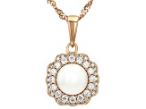 White Cultured Japanese Akoya Pearl With Moissanite Fire® 18k Rose Gold Over Sterling Silver Pendant