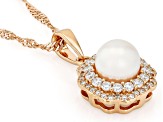 White Cultured Japanese Akoya Pearl With Moissanite Fire® 18k Rose Gold Over Sterling Silver Pendant