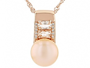 Sunset Pink Cultured Freshwater Pearl With Morganite & White Zircon 18K Gold Over Silver Pendant