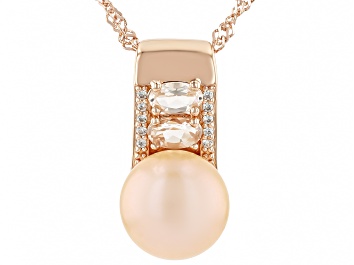 Picture of Sunset Pink Cultured Freshwater Pearl With Morganite & White Zircon 18K Gold Over Silver Pendant