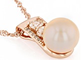 Sunset Pink Cultured Freshwater Pearl With Morganite & White Zircon 18K Gold Over Silver Pendant