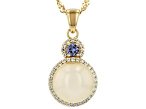 Golden Cultured South Sea Pearl With Tanzanite & White Zircon 18k Yellow Gold Over Silver Pendant