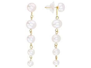 White Cultured Freshwater Pearl 18k Yellow Gold Over Sterling Silver Earrings