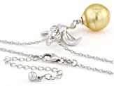 Golden Cultured South Sea Pearl Rhodium Over Sterling Silver Pendant With Chain