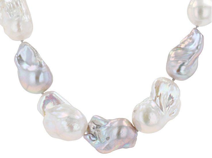 Genusisâ„¢ White and Platinum Cultured Freshwater Pearl Rhodium Over Sterling Silver 24 Inch Necklace
