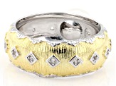 White Cultured Freshwater Pearl With Topaz Rhodium & 18k Yellow Gold Over Sterling Silver Ring