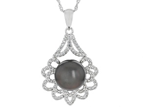Cultured Tahitian Pearl With Topaz Rhodium Over Sterling Silver Pendant With Chain