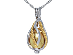 Golden Cultured South Sea Pearl Rhodium & 18k Yellow Gold Over Sterling Silver Pendant With Chain