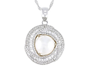 Candlelight Cultured South Sea Pearl With Topaz Rhodium Over Sterling Silver Pendant with Chain