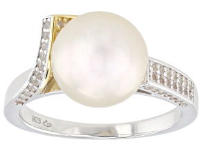 Candlelight Cultured South Sea Pearl With White Topaz Rhodium & 18k Gold Over Sterling Silver Ring