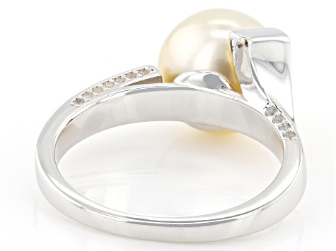 Candlelight Cultured South Sea Pearl With White Topaz Rhodium & 18k Gold Over Sterling Silver Ring