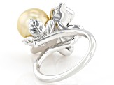 Golden Cultured South Sea Pearl With White Topaz Rhodium Over Sterling Silver Ring