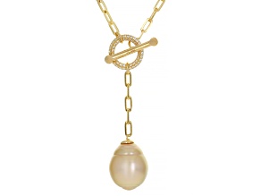 Golden Cultured South Sea Pearl With White Zircon 18k Gold Over Sterling Silver 18 Inch Necklace