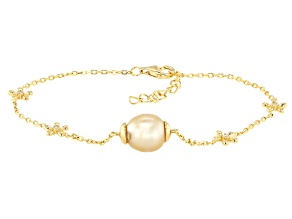 Golden Cultured South Sea Pearl With White Zircon 18k Yellow Gold Over Sterling Silver Bracelet