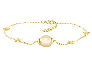 Picture of Golden Cultured South Sea Pearl With White Zircon 18k Yellow Gold Over Sterling Silver Bracelet