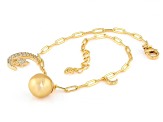 Golden Cultured South Sea Pearl With White Zircon 18k Yellow Gold Over Sterling Silver Bracelet