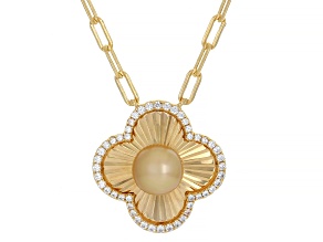Golden Cultured South Sea Pearl With Zircon 18k Yellow Gold Over Sterling Silver 18 Inch Necklace