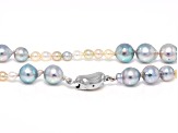 Multi-Color Cultured Japanese Akoya Pearl Rhodium Over Sterling Silver 36 Inch Strand Necklace