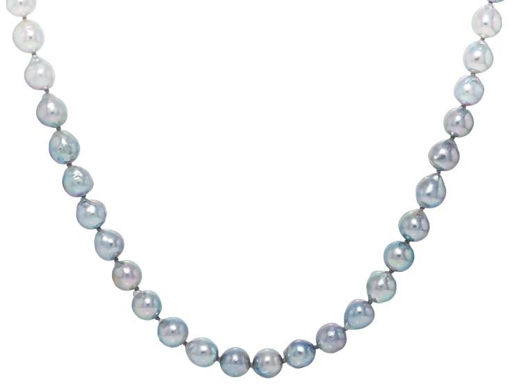 Ombre Cultured Japanese Akoya Pearl Rhodium Over Sterling Silver 36 Inch Strand Necklace