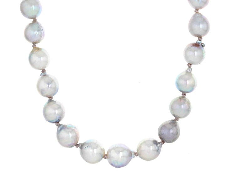 Platinum Cultured Japanese Akoya Pearl Rhodium Over Sterling Silver 18 Inch Strand Necklace