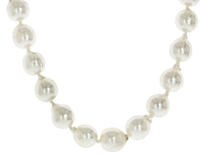White Cultured Japanese Akoya Pearl Rhodium Over Sterling Silver 18 Inch Strand Necklace