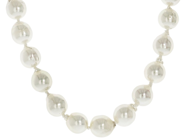 White Cultured Japanese Akoya Pearl Rhodium Over Sterling Silver 18 Inch Strand Necklace
