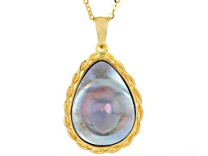 Platinum Cultured South Sea Mabe Pearl 14k Yellow Gold Over Sterling Silver Pendant With Chain