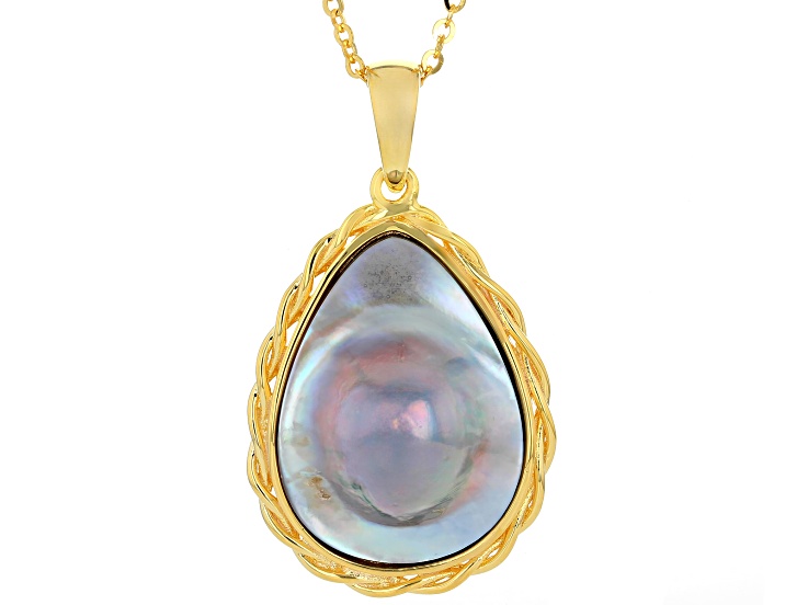 Platinum Cultured South Sea Mabe Pearl 14k Yellow Gold Over Sterling Silver Pendant With Chain