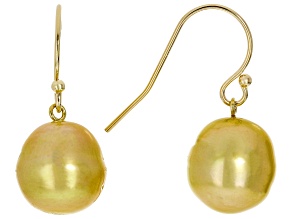 Golden Cultured South Sea Pearl 14k Yellow Gold Earrings
