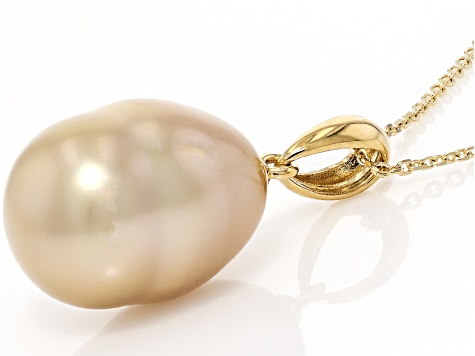 Golden Cultured South Sea Pearl 14k Yellow Gold Pendant With Chain ...