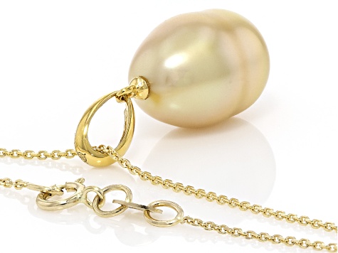 Golden Cultured South Sea Pearl 14k Yellow Gold Pendant With Chain ...