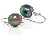 Cultured Tahitian Gambier Pearl Rhodium Over Sterling Silver Earrings