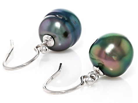 Cultured Tahitian Gambier Pearl Rhodium Over Sterling Silver Earrings