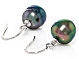 Cultured Tahitian Gambier Pearl Rhodium Over Sterling Silver Earrings