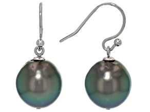 Cultured Tahitian Pearl Rhodium Over Sterling Silver Earrings