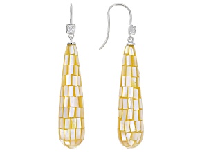 Golden South Sea Mother-Of-Pearl With Cubic Zirconia Rhodium Over Sterling Silver Earrings