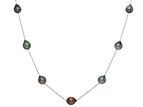 Cultured Tahitian Pearl Rhodium Over Sterling Silver Necklace