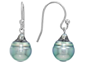Platinum Cultured Tahitian Pearl Rhodium Over Sterling Silver Earrings