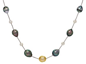 Cultured South Sea, Tahitian & Japanese Akoya Pearl & Mother-Of-Pearl Rhodium Over Silver Necklace