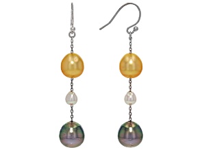 Multi-Color Cultured South Sea, Tahitian & Japanese Akoya Pearl Sterling Silver Earrings