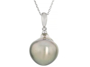 Platinum Cultured Tahitian Pearl 14k White Gold Pendant With Chain