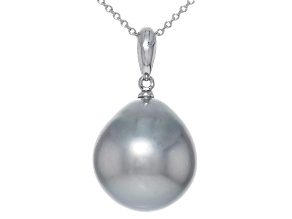 Platinum Cultured Tahitian Pearl 14k White Gold Pendant With Chain