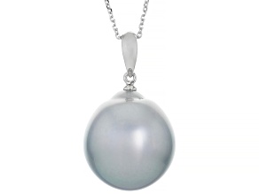 Platinum Cultured Tahitian Pearl 14k White Gold Pendant With Chain