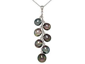 Cultured Tahitian Pearl Rhodium Over Sterling Silver Pendant With Chain