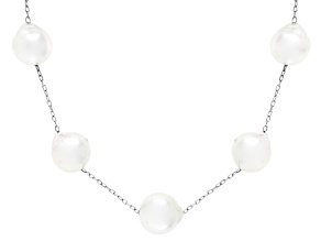 White Cultured Japanese Akoya Pearl Rhodium Over Sterling Silver 17.5 Inch Necklace