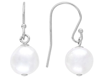 Picture of White Cultured Japanese Akoya Pearl Rhodium Over Sterling Silver Earrings