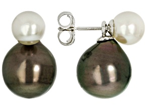 Cultured Tahitian & Cultured Japanese Akoya Pearl 14k White Gold Earrings